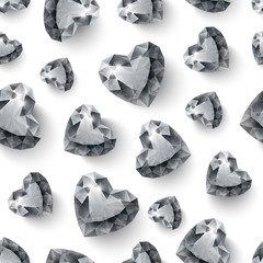 Naklejka premium Shiny diamond hearts on white background seamless pattern