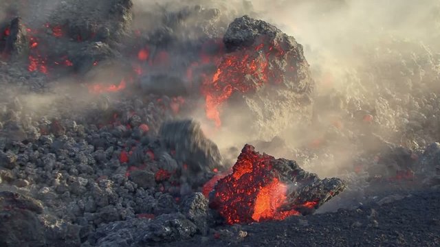 Lava flow. Etna eruption in May 2015