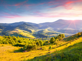 Colorful summer sunrise in the Carpathian mountains