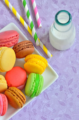 color macaroons and milk