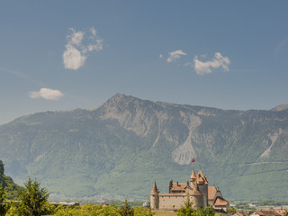 Aigle, Dorf, Stadt, Schloss Aigle, Passstrasse, Schweizer Alpen, Alpen, Col des Mosses, Weinregion, Schweiz