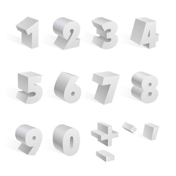White 3d numbers isolated font on white background