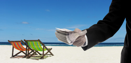 Businessman pay for rent the beach, Investment concept