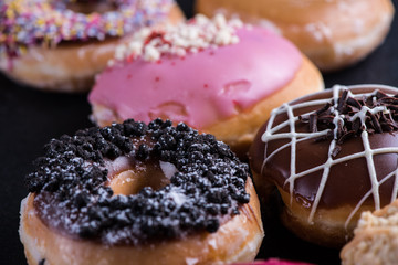 close view on hand decorated artisan donut