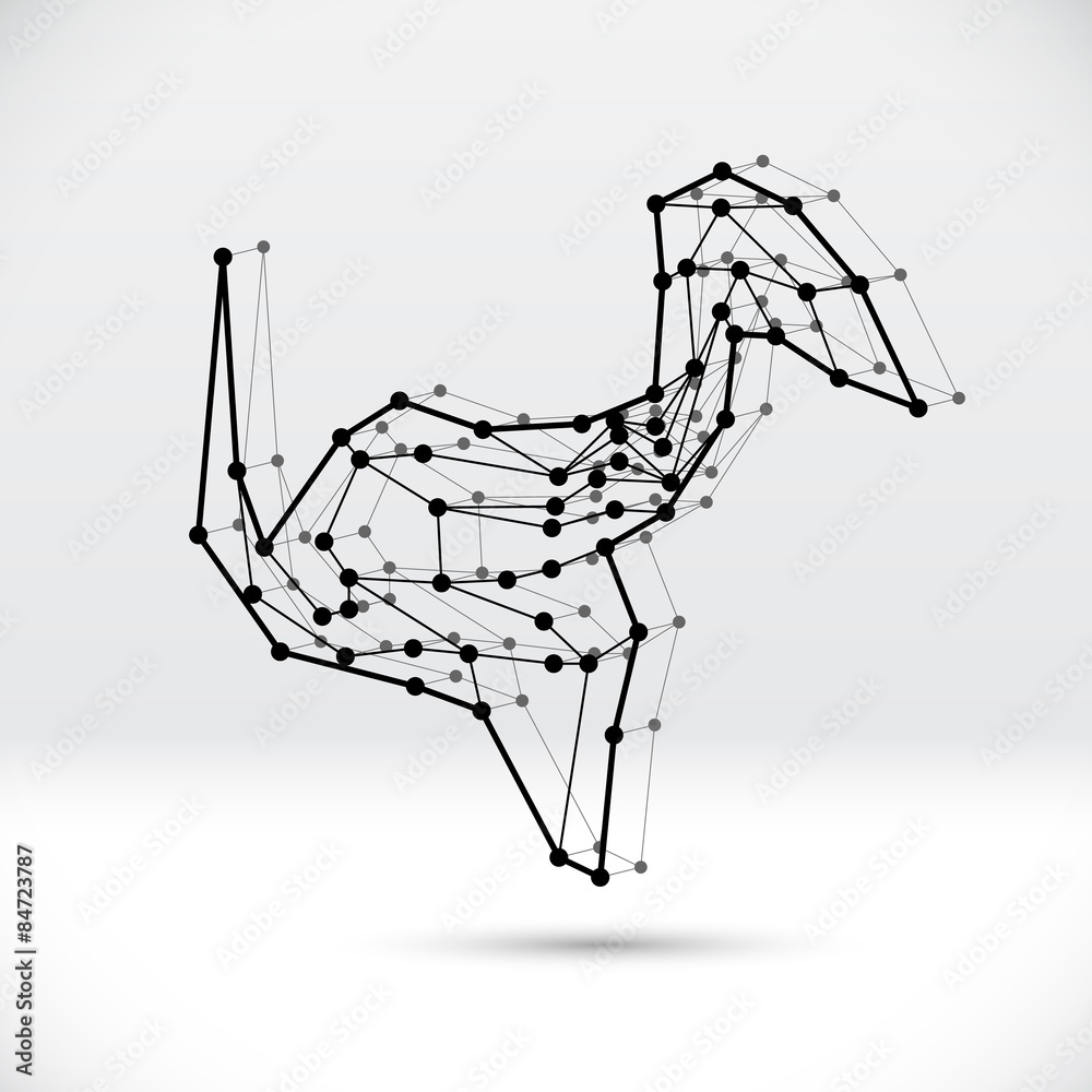 Aufkleber Abstract 3D wireframe shape with connected structure