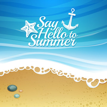 Template design. Cartoon background with beach, sea waves, ocean