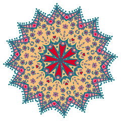 Hand-drawn colored mandala zentangl. Holi festival of colors