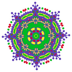 Hand-drawn colored mandala zentangl. Holi festival of colors