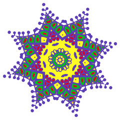 Hand-drawn colored mandala zentangl. Holi festival of colors