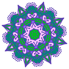 Hand-drawn colored mandala zentangl. Holi festival of colors