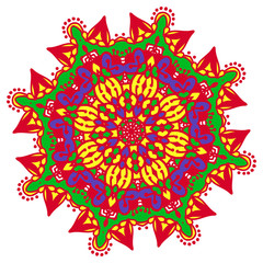 Hand-drawn colored mandala zentangl. Holi festival of colors