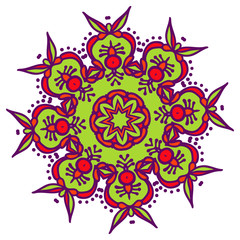 Hand-drawn colored mandala zentangl. Holi festival of colors