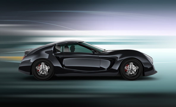 Side view of sports car with motion blur background.