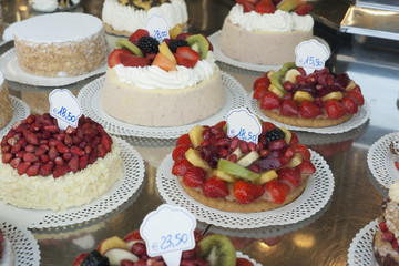 a cake in the display case
