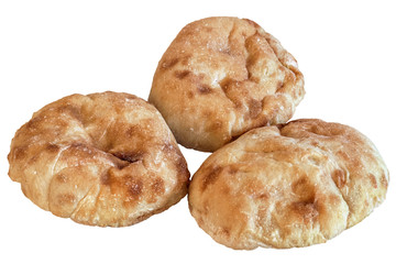 Three Pita Bread loafs, Isolated on White Background.