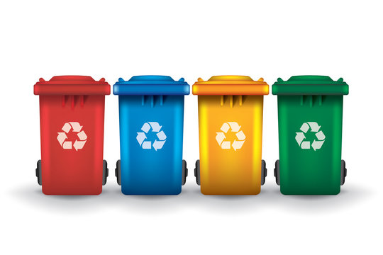 Colorful recycle trash bins isolated white vector set