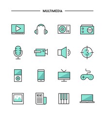 set of thin line flat multimedia icons