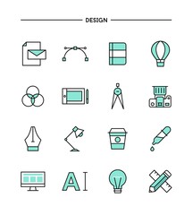 set of flat design, thin line designer's tools icons