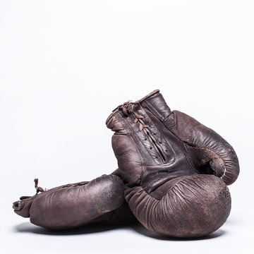 Vintage Boxing Gloves On A  White Background