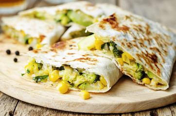 broccoli corn zucchini quesadilla