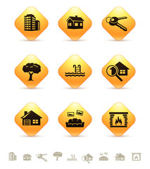 Real estate icons on yellow rhombic buttons