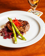 meat steak with red cabbage
