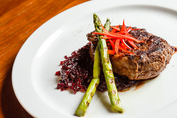meat steak with red cabbage