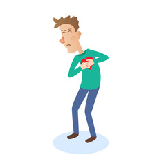 Young man with strong heart attack. Vector illustration.