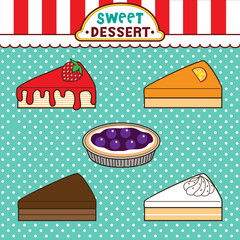Sweet desserts on polka dot background