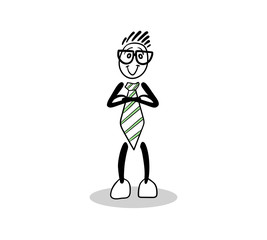 Cute cartoon businessman with arms crossed