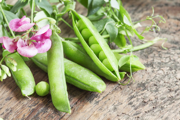 Fresh green peas, selective focus