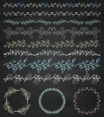 Chalk Drawing Seamless Borders, Frames, Dividers, Branches
