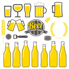 Beer icons, labels, signs, symbols and design elements vector set
