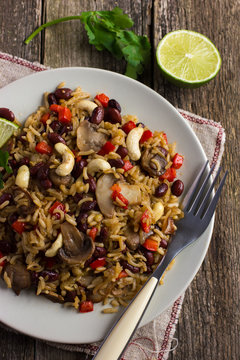 Rice with  red bean, mushrooms and vegetables