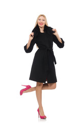 Fototapeta premium Blond woman in scarlet dress isolated on white