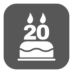 The birthday cake with candles in the form of number 20 icon. Birthday symbol. Flat