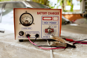 Closeup car battery charger