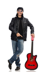 Guitar player isolated on the white