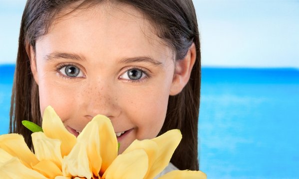 Child, flower, Playing.