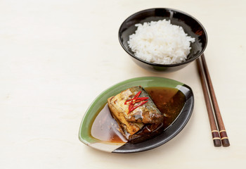 Saba fish in teriyaki sauce and rice 