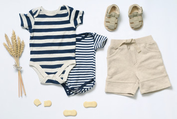 top view fashion trendy look of baby boy clothes