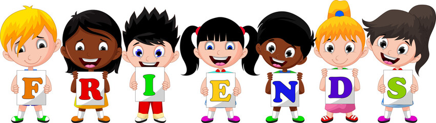 cute children cartoons holding paper