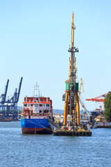 Cargo ship in port of Gdynia, Poland.