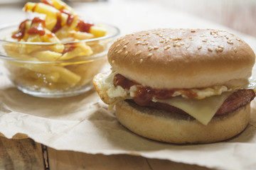 Tasty and appetizing hamburger cheeseburger