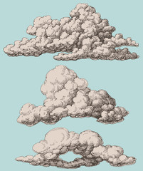Detailed vintage style clouds vector set - 84737560