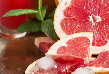 Sliced fresh grapefruit, selective focus