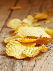Rippled potato chips, selective focus