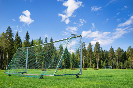 Soccer field and emtpy net