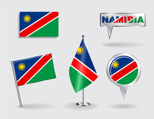 Set of Namibian pin, icon and map pointer flags. Vector
