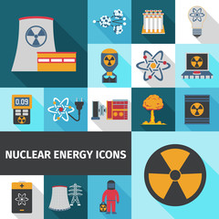 Nuclear energy icons set flat